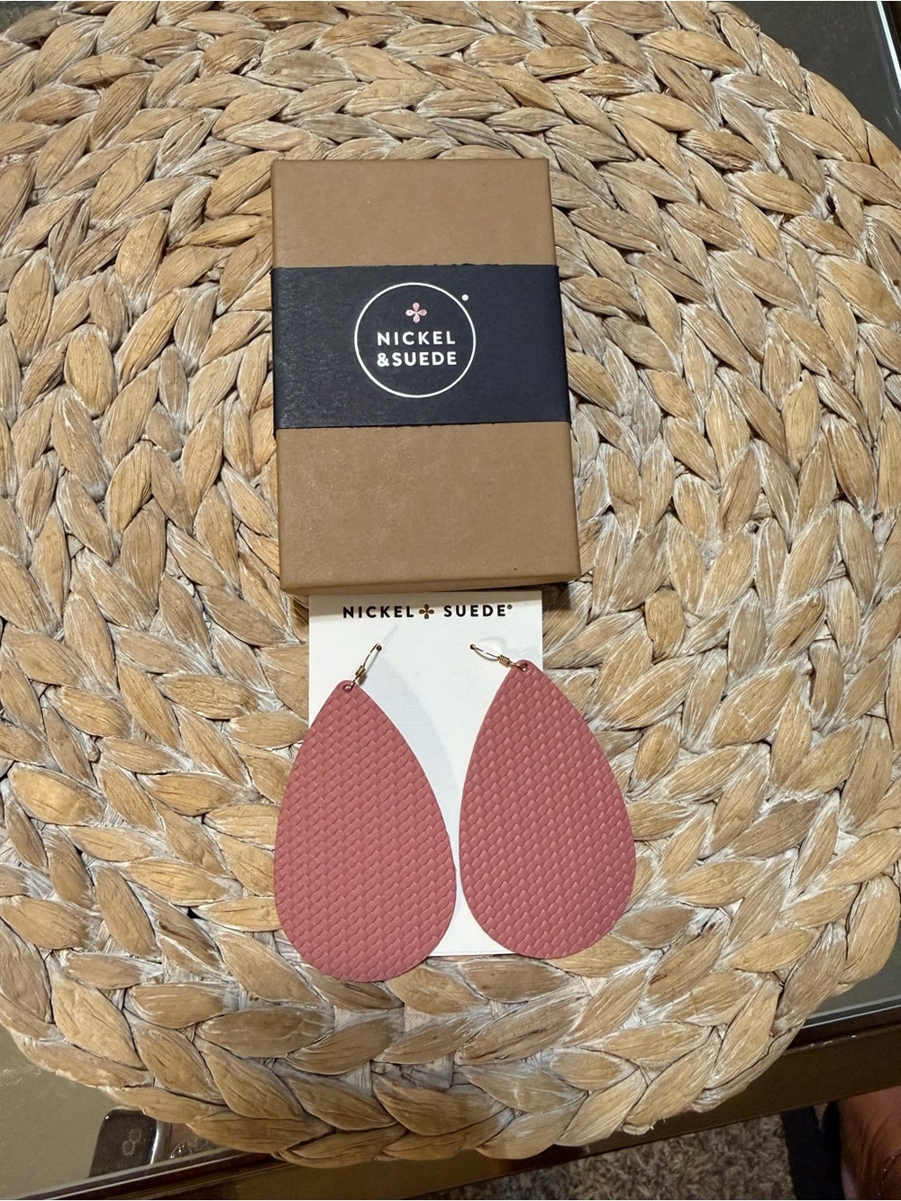 Nickel & Suede Rosewood Cardigan Leather Earrings